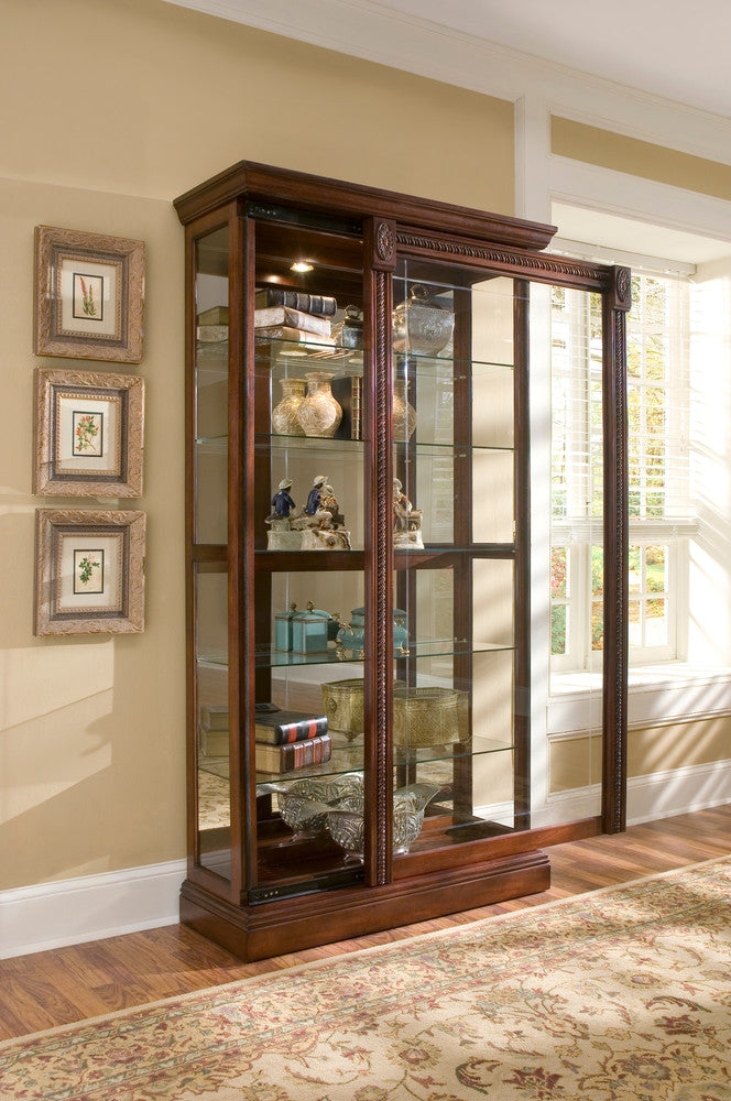 Pulaski - Curios Cherry Brown Lighted Sliding Door 5 Shelf Curio Cabinet - 20485 view 6