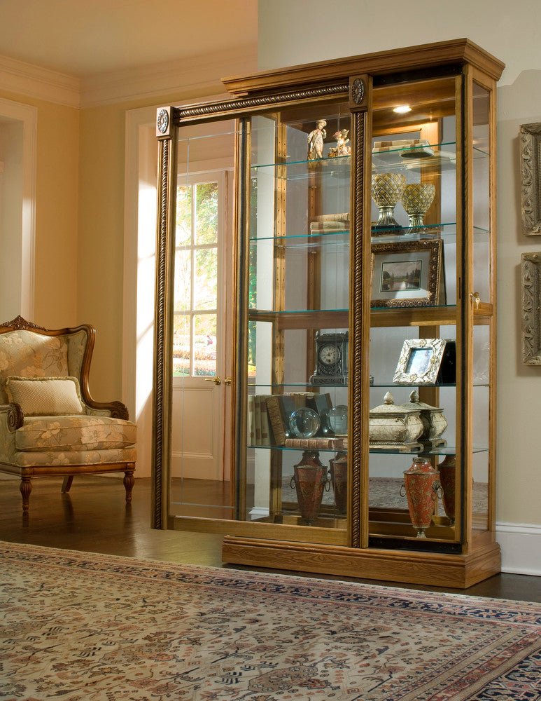 Pulaski - Curios Maple Brown Lighted Sliding Door 5 Shelf Curio Cabinet - 20484 view 4