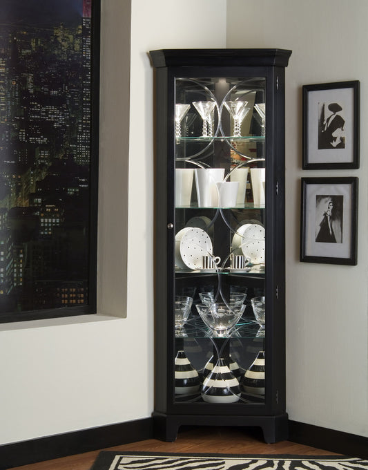 Pulaski - Curios Oxford Black Lighted 4 Shelf Corner Curio Cabinet - 21220 view 1