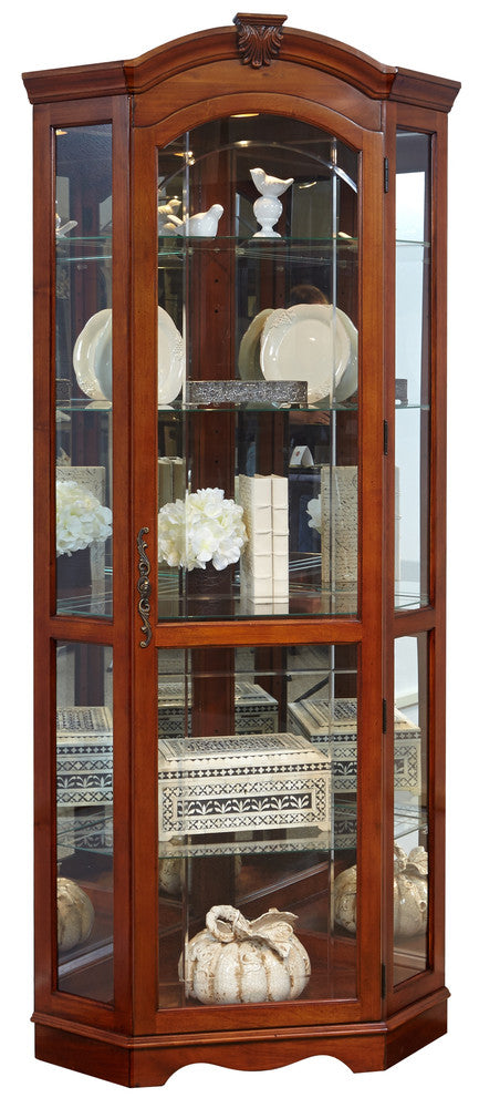 Pulaski - Curios Warm Cherry Brown Mirrored Corner Curio Cabinet - 20671 view 1