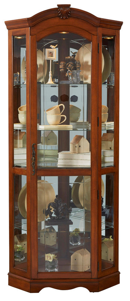 Pulaski - Curios Warm Cherry Brown Mirrored Corner Curio Cabinet - 20671 view 4