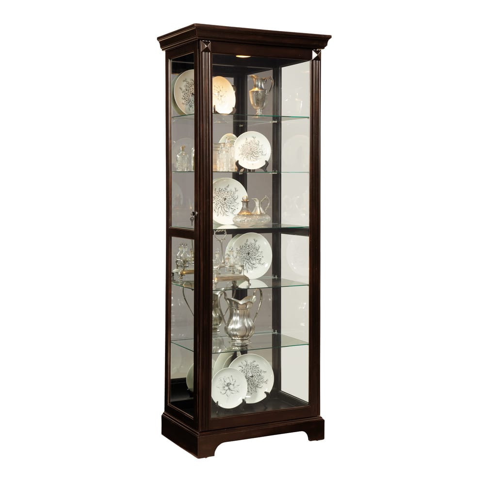 Pulaski Locking Slide Door 5 Shelf Curio Cabinet In Deep Cherry Brown 21459 View 2