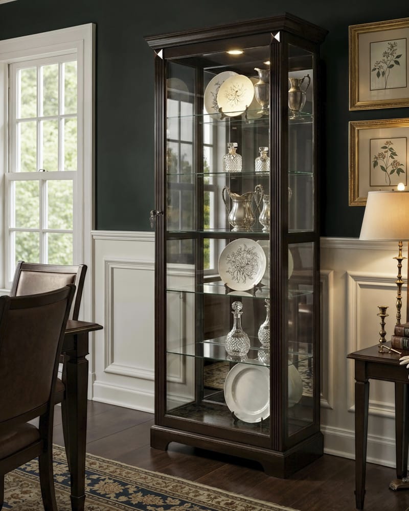 Pulaski Locking Slide Door 5 Shelf Curio Cabinet In Deep Cherry Brown 21459 View 4