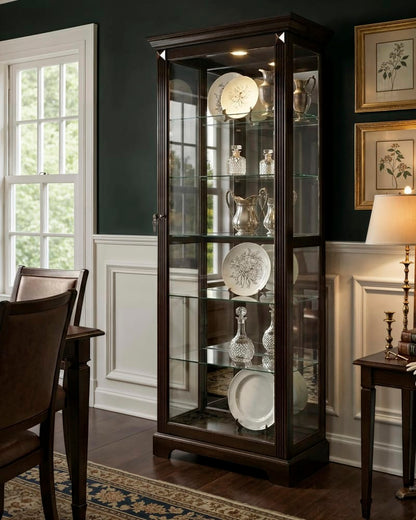 Pulaski Locking Slide Door 5 Shelf Curio Cabinet In Deep Cherry Brown 21459 View 4