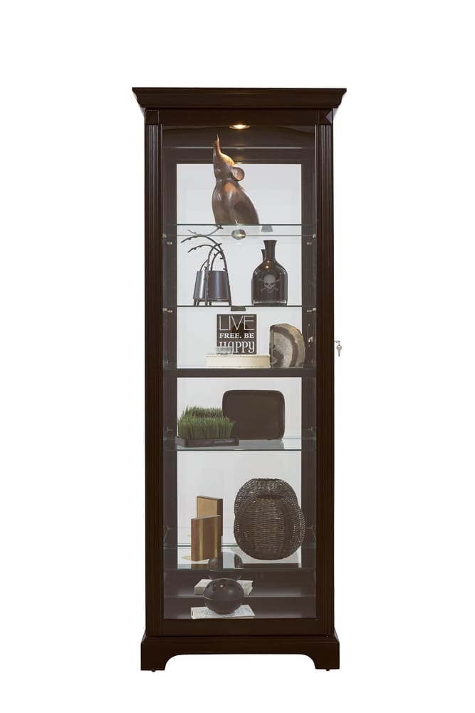 Pulaski Locking Slide Door 5 Shelf Curio Cabinet In Deep Cherry Brown 21459 View 7