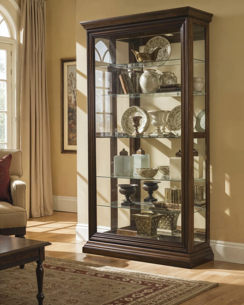 Pulaski Two Way Sliding Door Curio In Dark Wood 21015 View 2