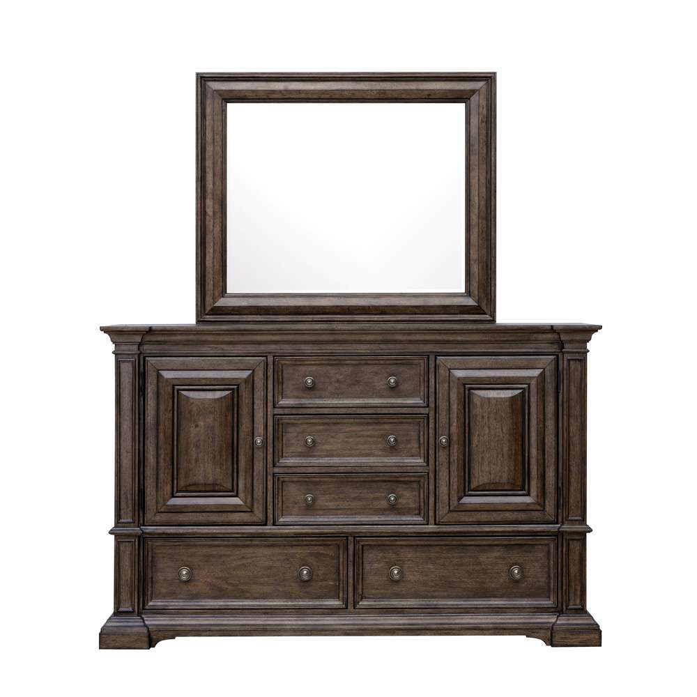 Pulaski - Woodbury 5-Drawer, 2 Cabinet Dresser & Mirror Set in Cowboy Boots Brown - P351-BR-K7 veiw 1