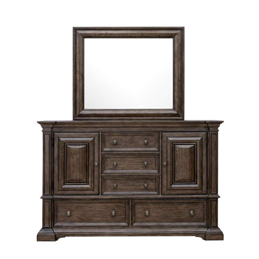 Pulaski - Woodbury 5-Drawer, 2 Cabinet Dresser & Mirror Set in Cowboy Boots Brown - P351-BR-K7 veiw 1