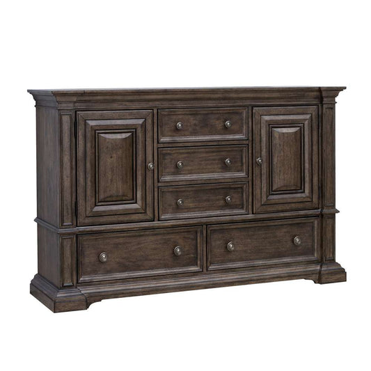 Pulaski - Woodbury 5-Drawer, 2 Cabinet Dresser & Mirror Set in Cowboy Boots Brown - P351-BR-K7 veiw 2