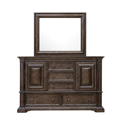 Pulaski - Woodbury 5-Drawer, 2 Cabinet Dresser & Mirror Set in Cowboy Boots Brown - P351-BR-K7 veiw 4