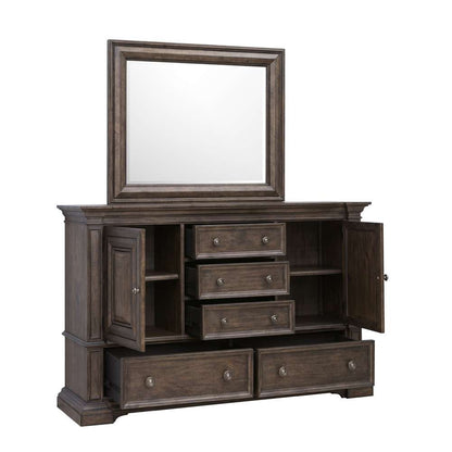 Pulaski - Woodbury 5-Drawer, 2 Cabinet Dresser & Mirror Set in Cowboy Boots Brown - P351-BR-K7 veiw 5