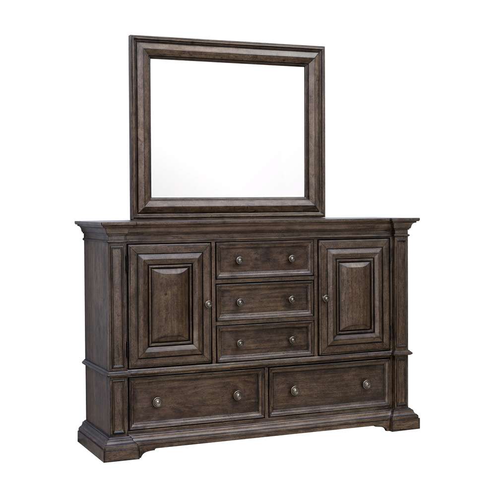 Pulaski - Woodbury 5-Drawer, 2 Cabinet Dresser & Mirror Set in Cowboy Boots Brown - P351-BR-K7 veiw 6