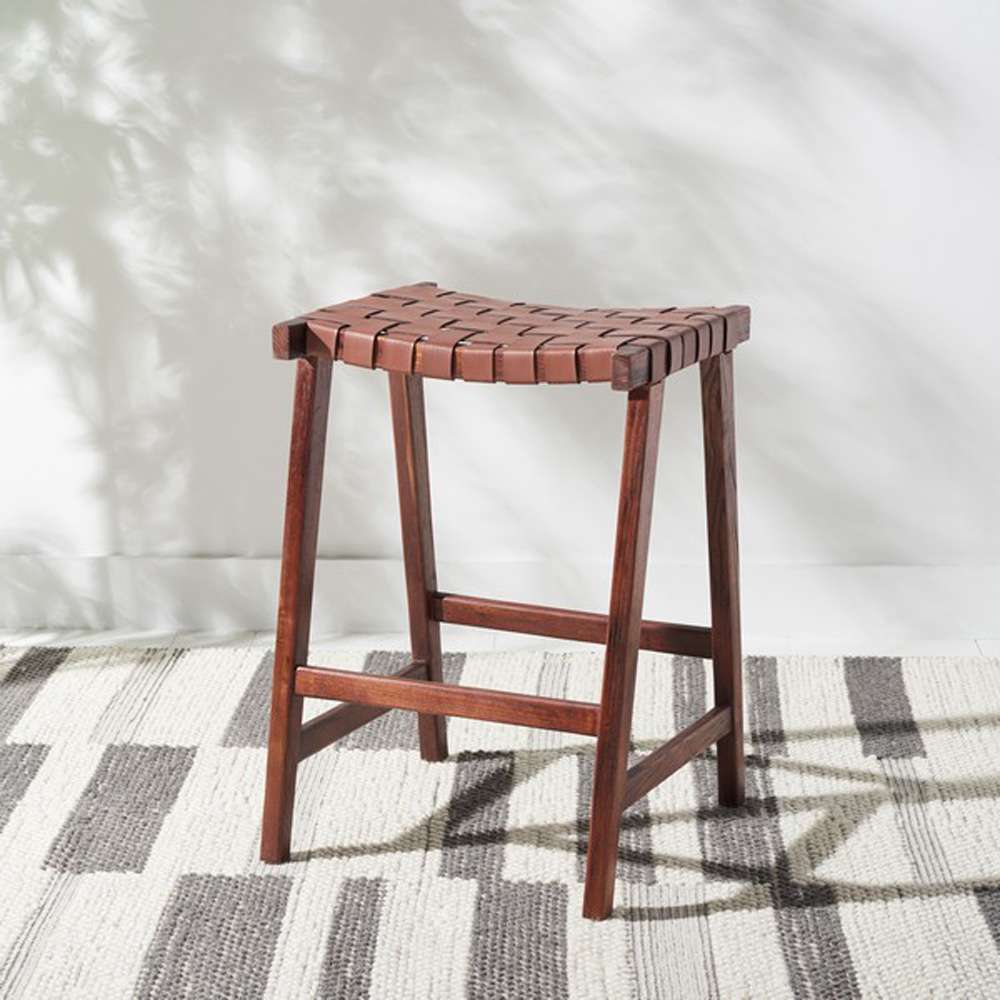 Safavieh - Abreu Rectangle Counter Stool - Cognac - Walnut - BST1013H veiw 2