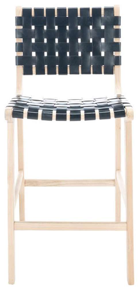 Safavieh - Adah Leather Counter Stool - Black - Natural - BST1015C veiw 1