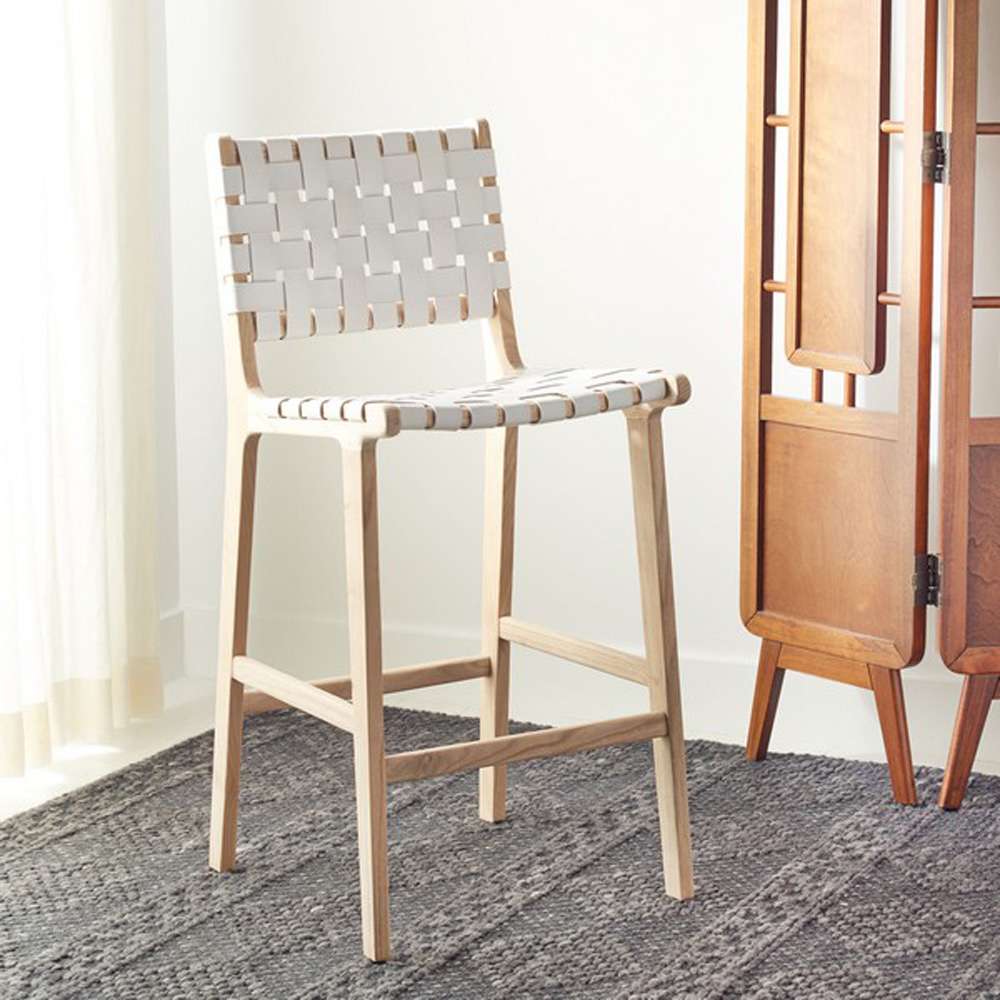 Safavieh - Adah Leather Counter Stool - White - Natural - BST1015B veiw 2