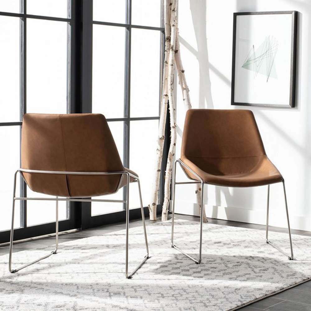 Safavieh - Alexis Midcentury Dining Chair - Cognac - Silver  (Set of 2) - DCH3000C-SET2 veiw 2