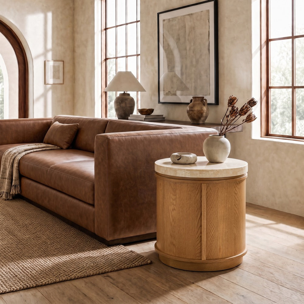 Safavieh - Alysandria Round Travertine Top Accent Table / Brown Oak / Travertine - SFV2252B view 2