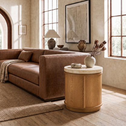 Safavieh - Alysandria Round Travertine Top Accent Table / Brown Oak / Travertine - SFV2252B view 2