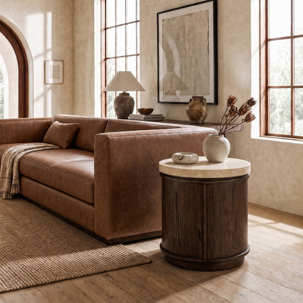Safavieh - Alysandria Round Travertine Top Accent Table / Dark Brown Oak / Travertine - SFV2252A view 2
