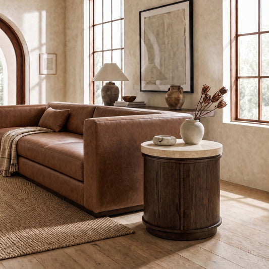 Safavieh - Alysandria Round Travertine Top Accent Table / Dark Brown Oak / Travertine - SFV2252A view 2