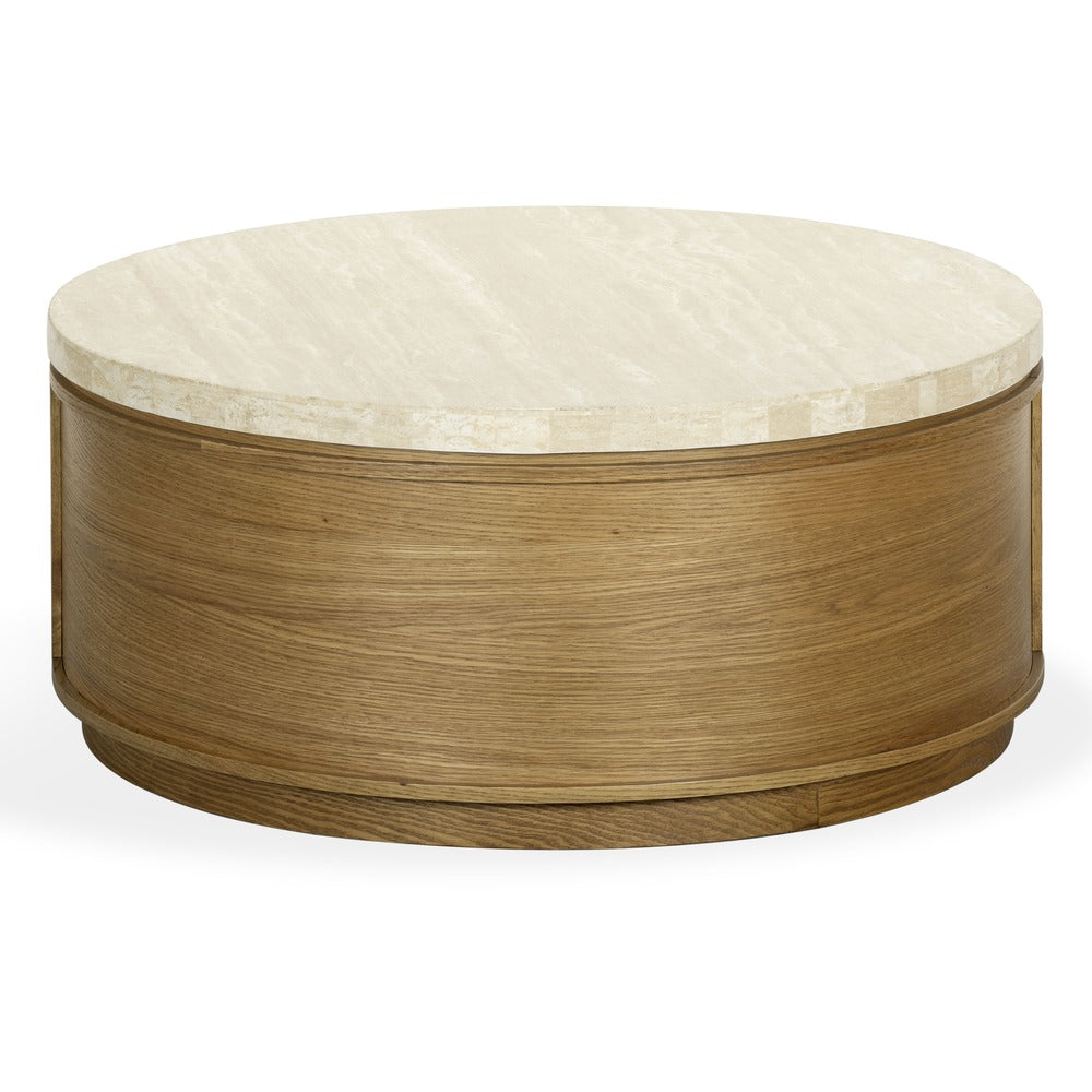 Safavieh - Alysandria Round Travertine Top Coffee Table / Brown Oak / Travertine - SFV2253B view 1