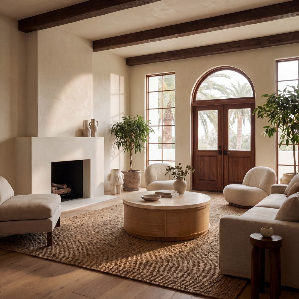 Safavieh - Alysandria Round Travertine Top Coffee Table / Brown Oak / Travertine - SFV2253B view 2