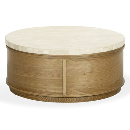 Safavieh - Alysandria Round Travertine Top Coffee Table / Brown Oak / Travertine - SFV2253B view 3