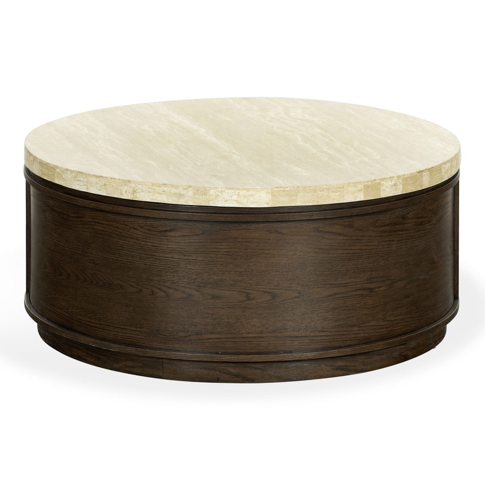Safavieh - Alysandria Round Travertine Top Coffee Table / Dark Brown Oak / Travertine - SFV2253A view 1