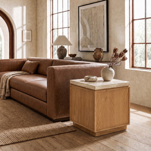 Safavieh - Alysandria Square Travertine Top Accent Table / Brown Oak / Travertine - SFV2250B view 2