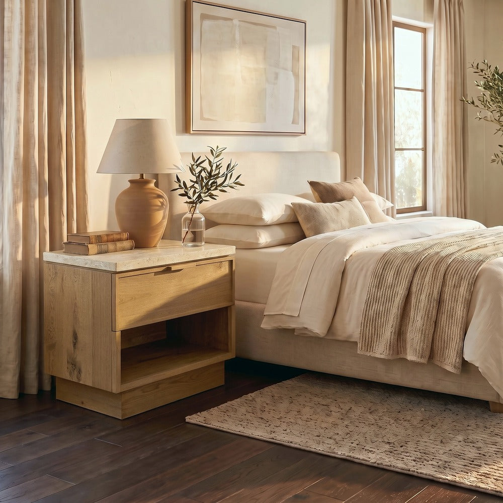 Safavieh - Alysandria Travertine Top 1 Drawer Nightstand / Brown Oak / Travertine - SFV2254B view 2
