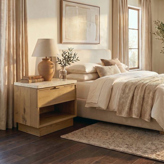 Safavieh - Alysandria Travertine Top 1 Drawer Nightstand / Brown Oak / Travertine - SFV2254B view 2