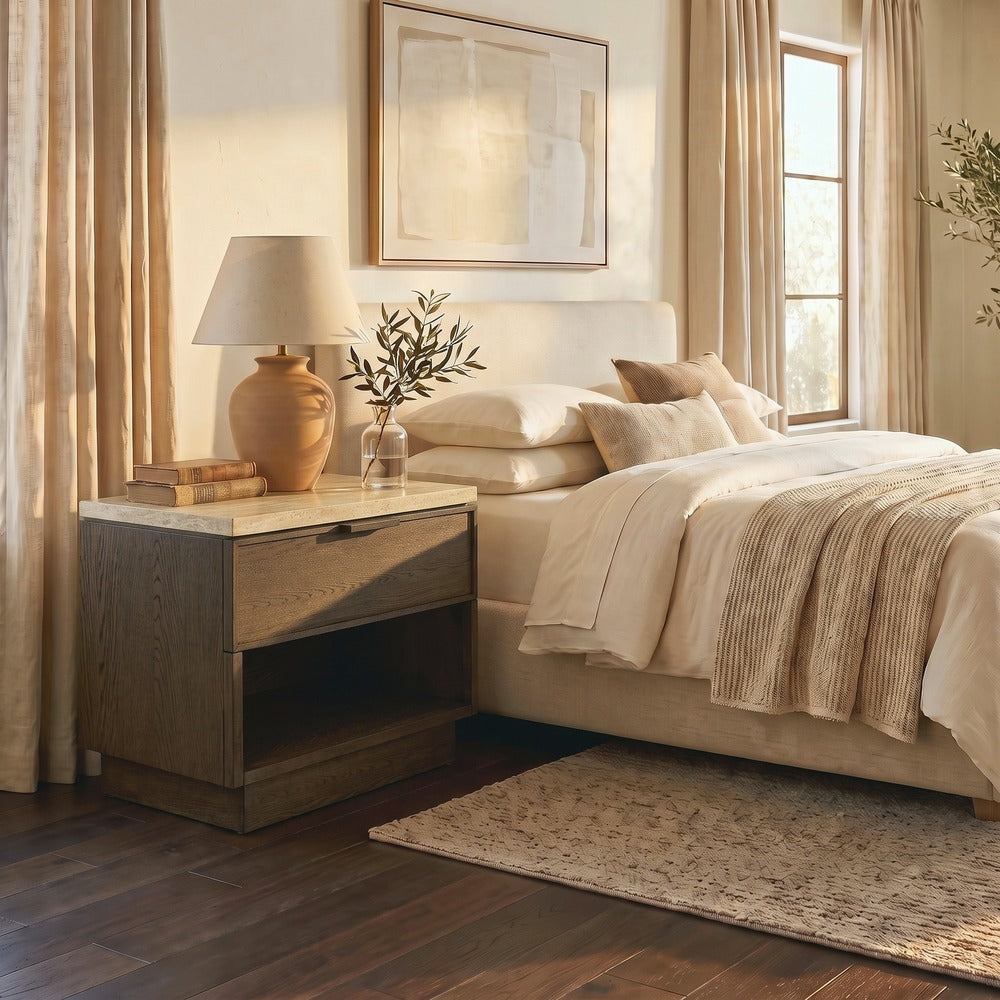 Safavieh - Alysandria Travertine Top 1 Drawer Nightstand / Dark Brown Oak / Travertine - SFV2254A view 2