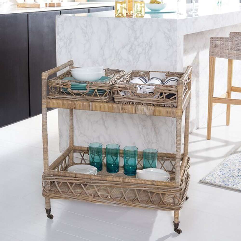 Safavieh - Ambrose 2 Tier Rattan Bar Cart - Natural Unfinished - Antique B - BCT6500A veiw 2