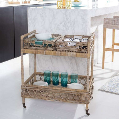 Safavieh - Ambrose 2 Tier Rattan Bar Cart - Natural Unfinished - Antique B - BCT6500A veiw 2