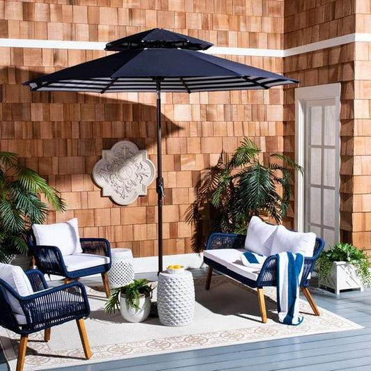 Safavieh - Athens 9Ft Double Top Umbrella - Navy - White - PAT8207A veiw 2