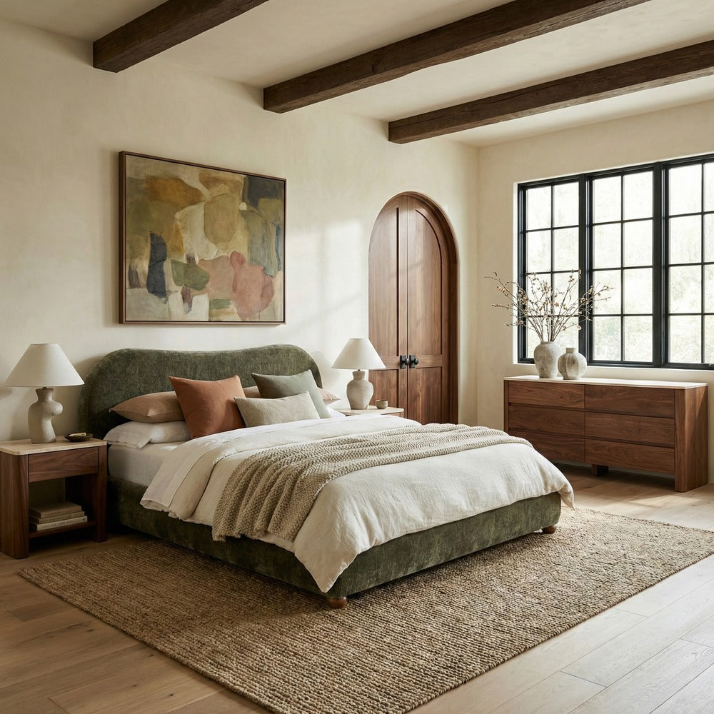 Safavieh - Beccarose Chenille King Bed / Dark Green / Walnut - SFV4811H-K-2BX view 3