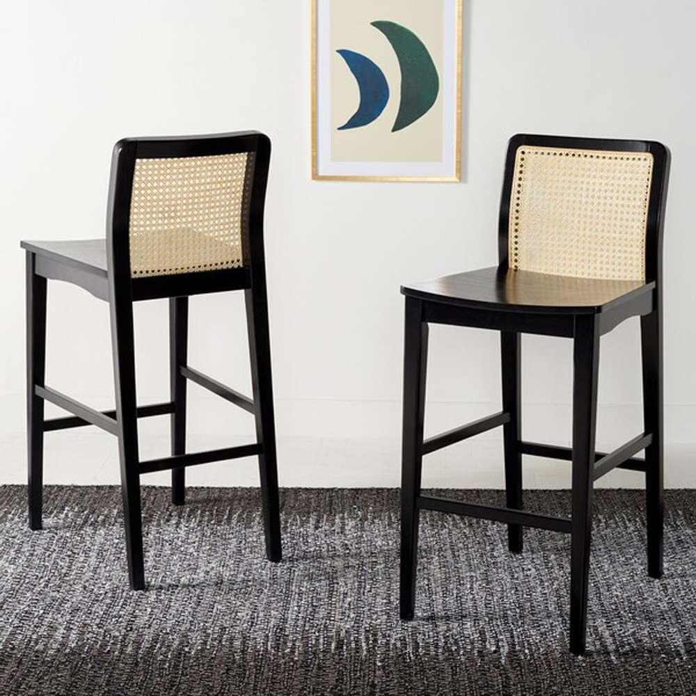 Safavieh - Benicio Rattan Bar Stool - Black - Natural  (Set of 2) - BST1507C-SET2 veiw 2