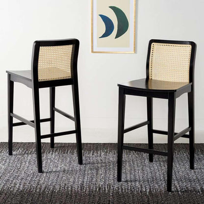 Safavieh - Benicio Rattan Bar Stool - Black - Natural  (Set of 2) - BST1507C-SET2 veiw 2