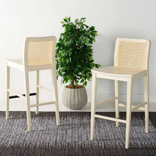 Safavieh - Benicio Rattan Bar Stool - White - Natural  (Set of 2) - BST1507B-SET2 veiw 2
