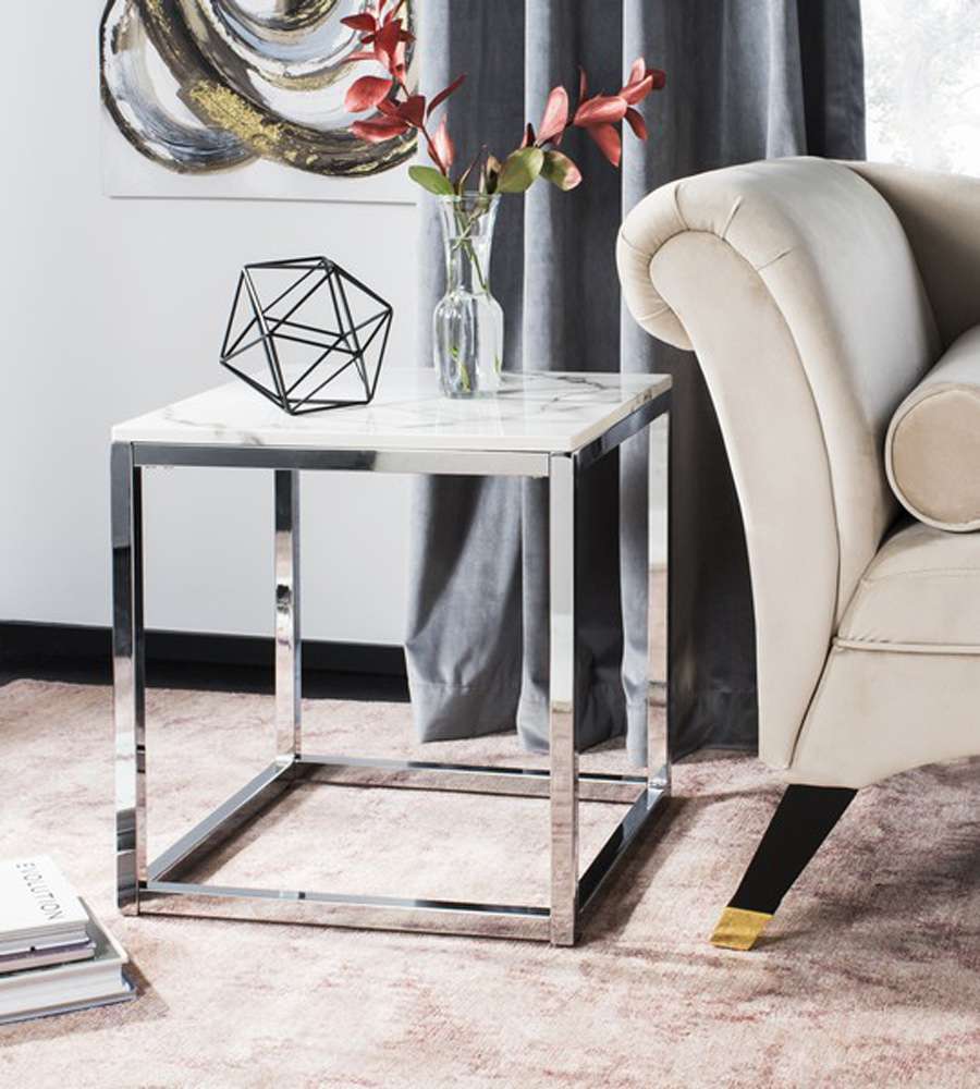 Safavieh - Bethany Square End Table - White - Chrome - ACC6201B veiw 2