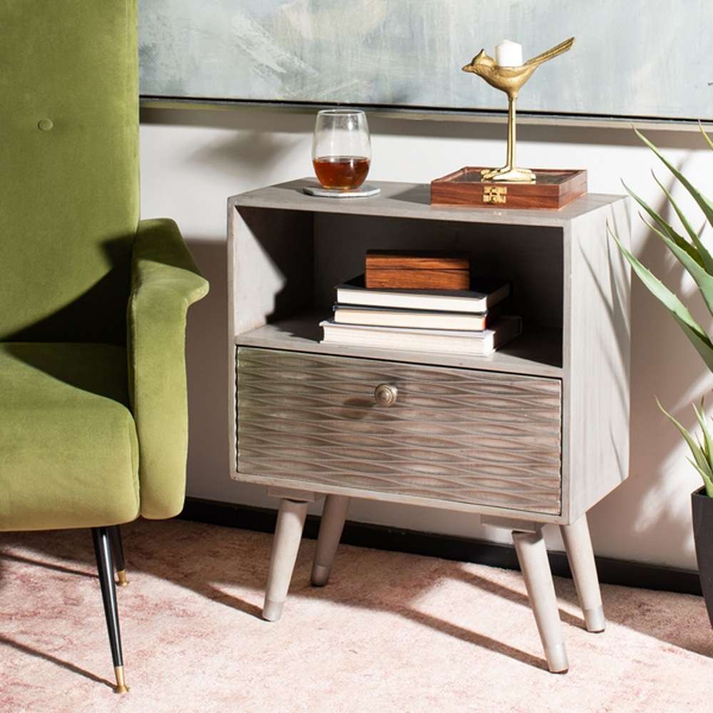 Safavieh - Brandy 1 Drawer Nightstand - Grey Walnut - NST5301A veiw 2