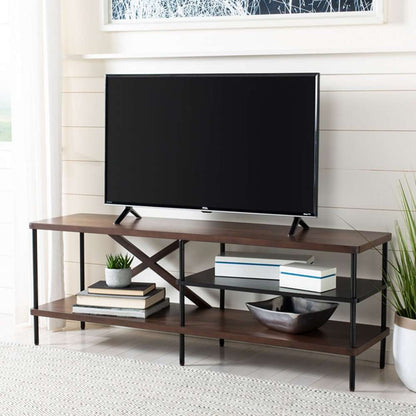 Safavieh - Bruno Industrial Media Stand - Walnut - Black - MED5001A veiw 2