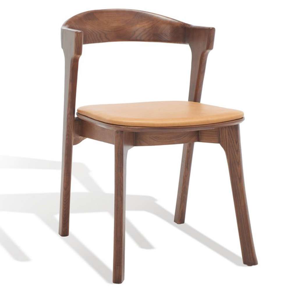 Safavieh - Couture - Brylie Wood & Leather Chair - Walnut - Brown  (Set of 2) - SFV4126B-SET2 veiw 3