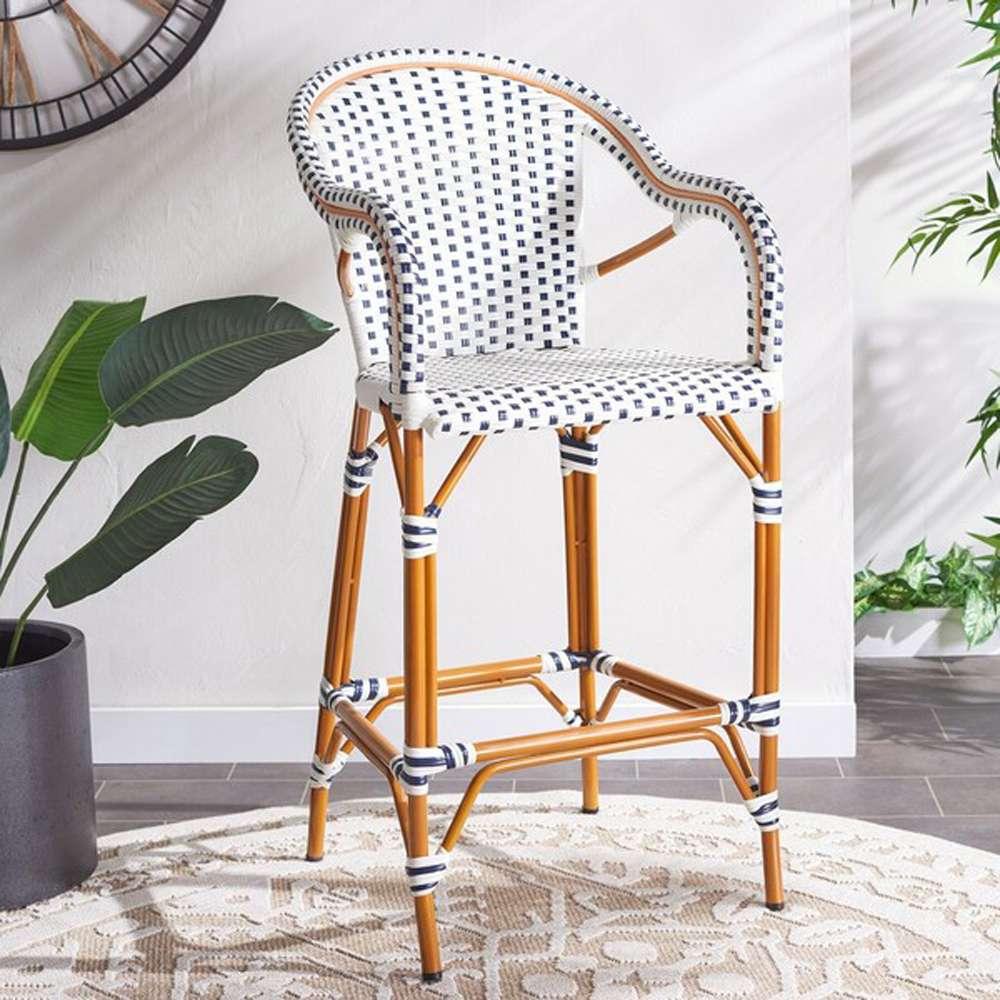 Safavieh - California Barstool W Arms - White - Navy - PAT7535D veiw 3