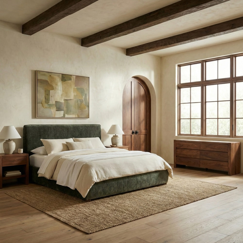 Safavieh - Callahan Chenille King Bed / Dark Green / Walnut - SFV4801K-K-2BX view 2
