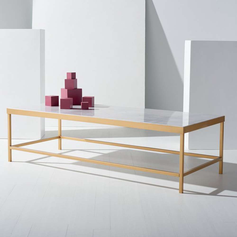 Safavieh - Couture - Caralyn Rect Marble Coffee Tab - White - Brass - SFV9513A veiw 3