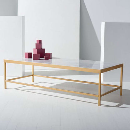 Safavieh - Couture - Caralyn Rect Marble Coffee Tab - White - Brass - SFV9513A veiw 3
