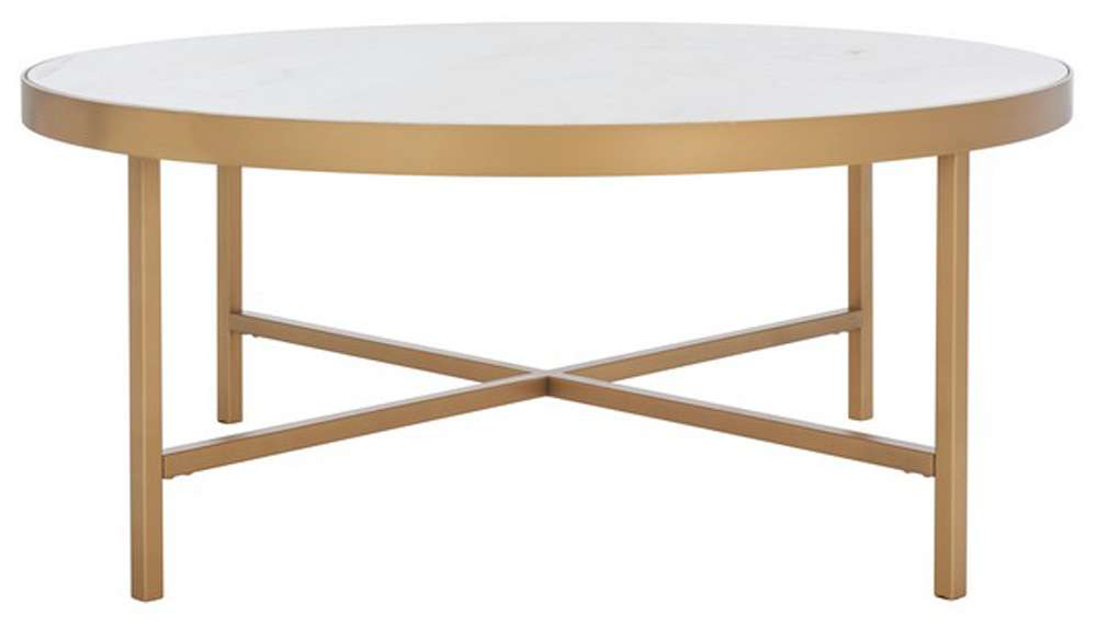 Safavieh - Couture - Caralyn Round Marble Coffee Table - White - Brass - SFV9512A veiw 1