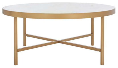 Safavieh - Couture - Caralyn Round Marble Coffee Table - White - Brass - SFV9512A veiw 1