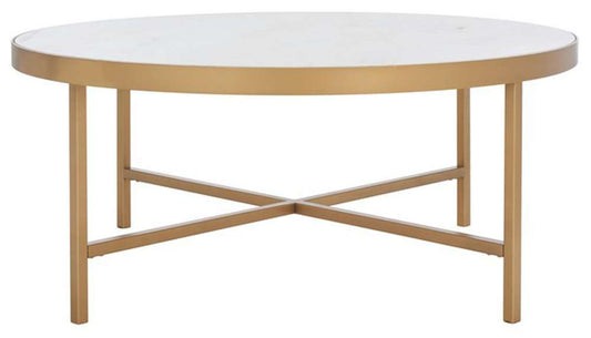 Safavieh - Couture - Caralyn Round Marble Coffee Table - White - Brass - SFV9512A veiw 1